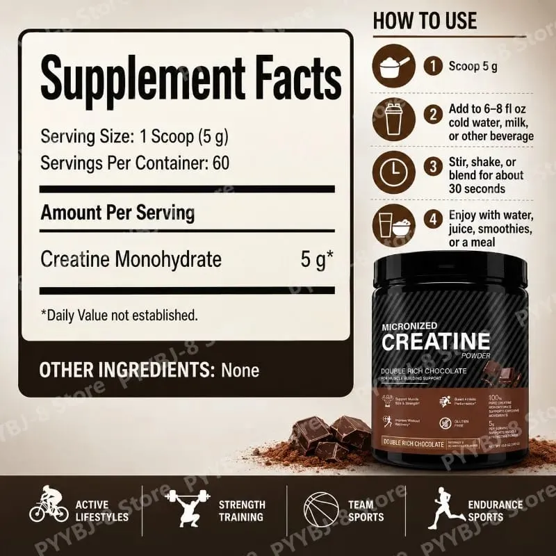 Creatine Monohydrate Powder Chocolate Flavor 10.6 OZ Improve Athletic Performance and Promote Muscle Recovery After Exercise — image 3