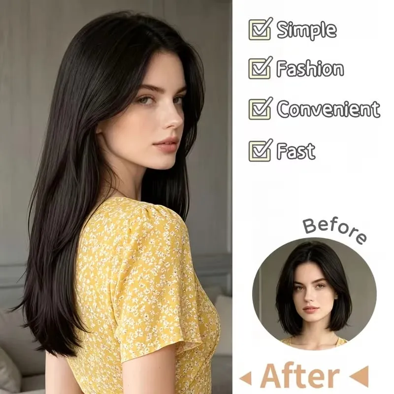 22Inch Synthetic V-Shaped Long Layered Straight Hair Extensions Invisible Increase Volume Fashion Lazy Hairstyle for Women — image 5