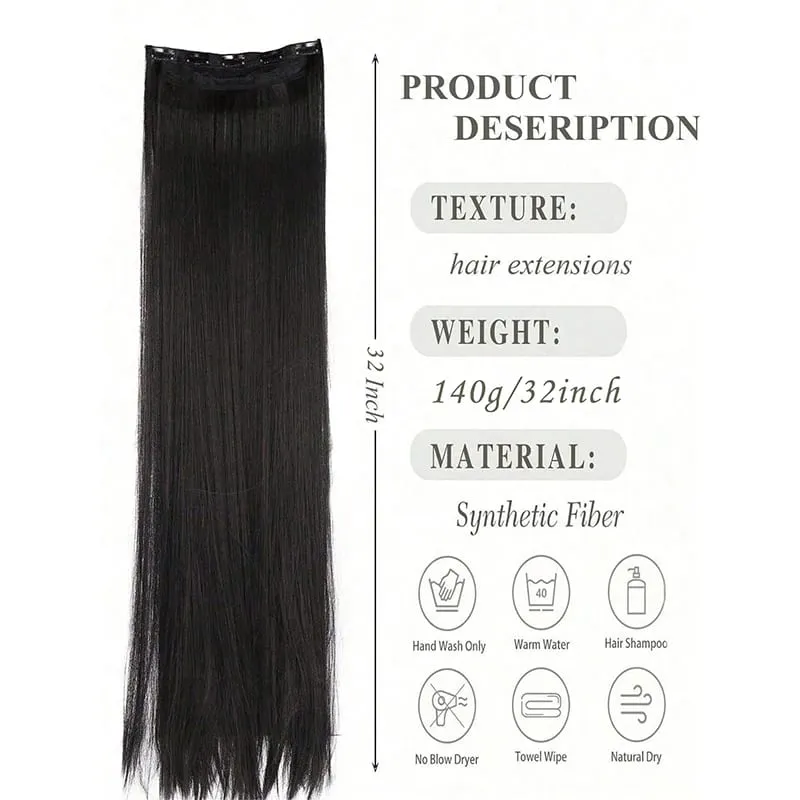 Extra Long Straight 5 Clips Hair Extension Clip In Extensions Hairpieces For Women Synthetic Natural Straight Clip Hair Piece
