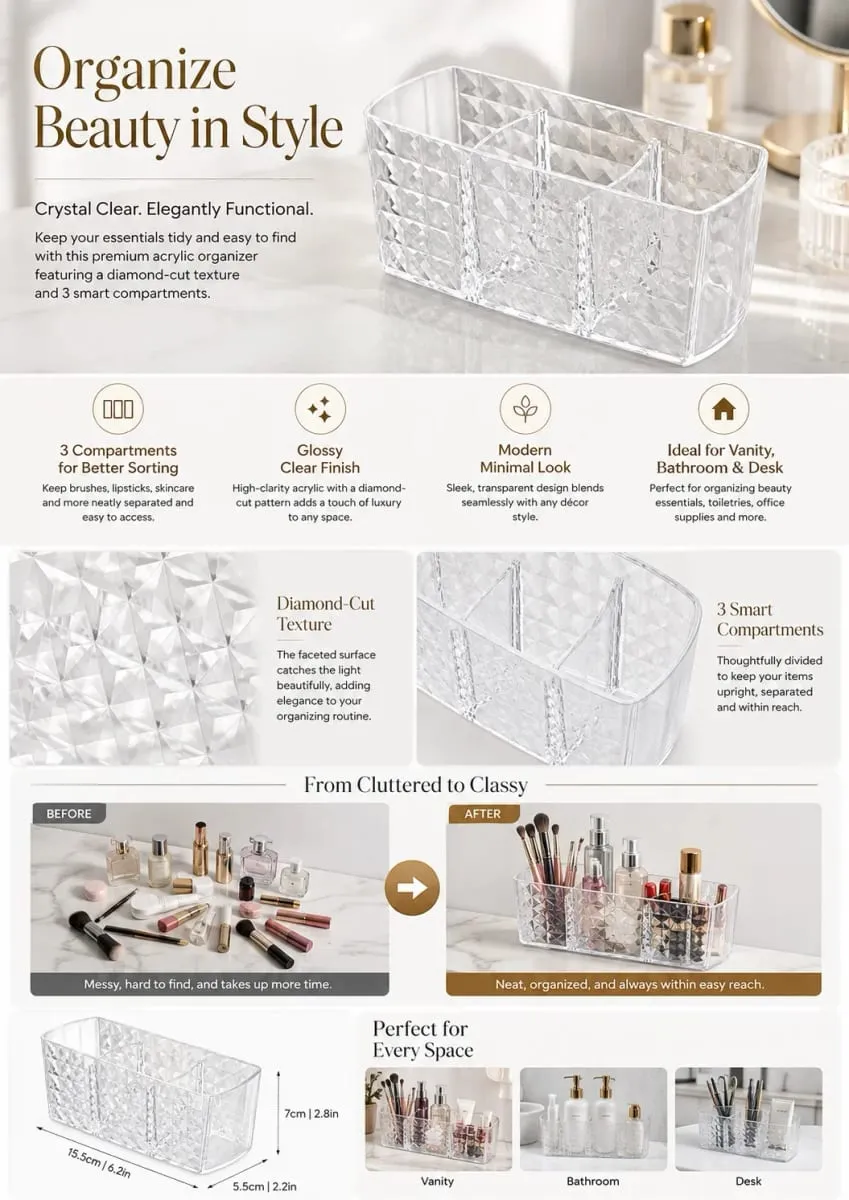 Layered Cosmetic Display Box Desktop Organizer with Compartments for Jewelry Makeup Brushes and Cosmetics — image 6
