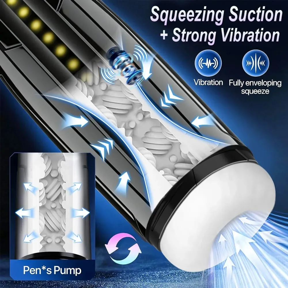 3 IN 1 Masturbator Cup Telescopic Sucking Vibration Pocket Pussy Blowjob Masturbation Enlargement Penis Pump Sex Toy For Men