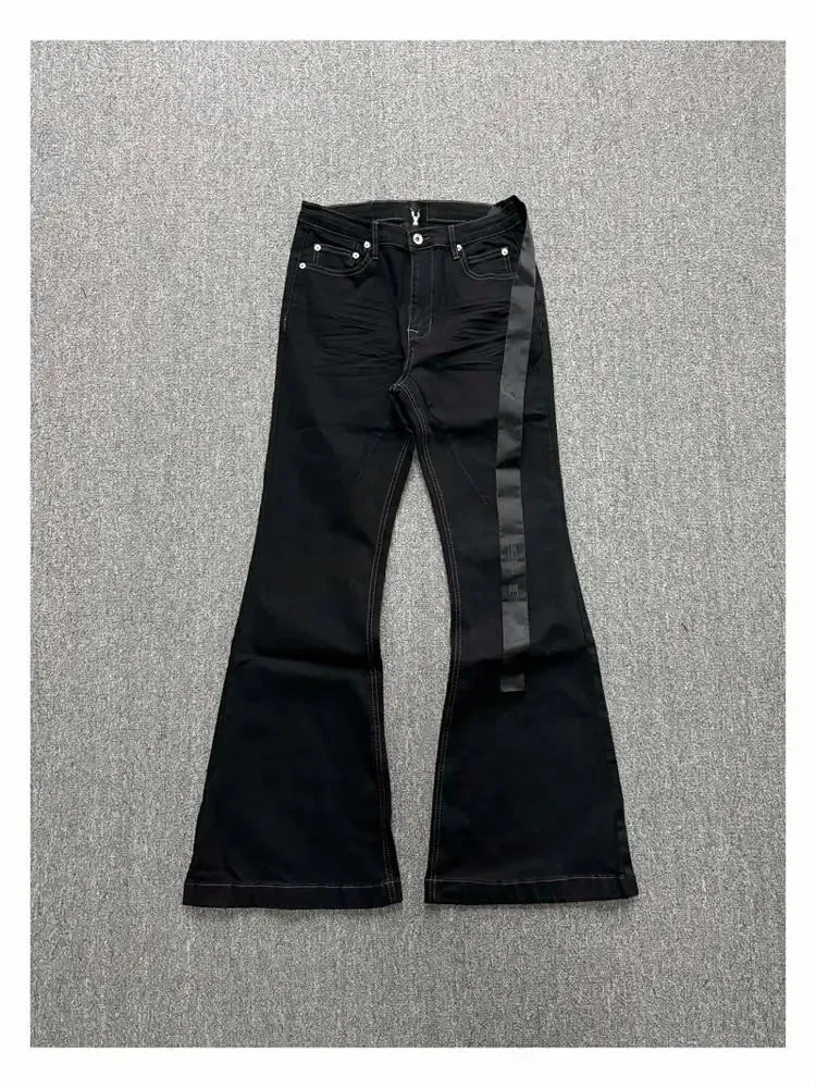 High Street RO Style Denim Pants Men's 24SS Basic Elastic Black Ribbon Loose Flared Streetwear Casual Jeans Pants Men Clothing