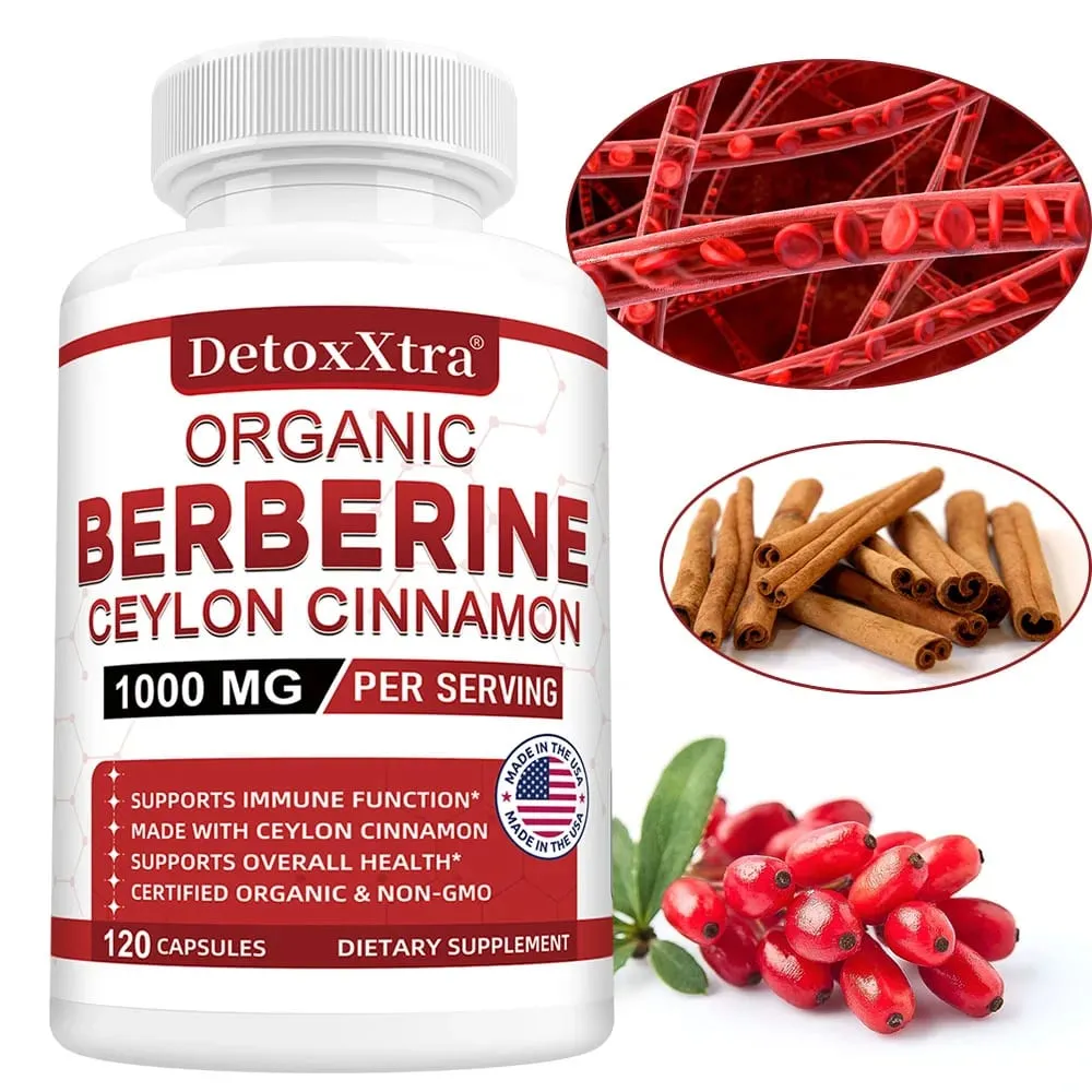 Premium Berberine HCL - Blood Sugar Support Heart Health - Ceylon Cinnamon Berberine HCI Supplement Capsules 1000MG — image 2