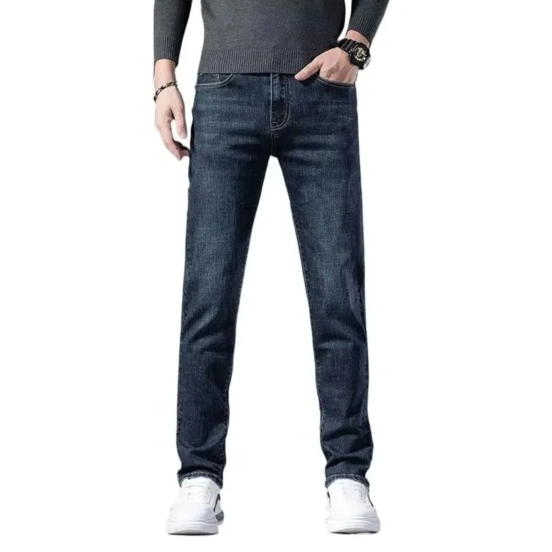 Autumn Winter High Quality Elastic Mens Jeans Cargo Slim Fit Denim Pencil Trousers Midweight Long PantsHighHigh Jeans Man — image 6
