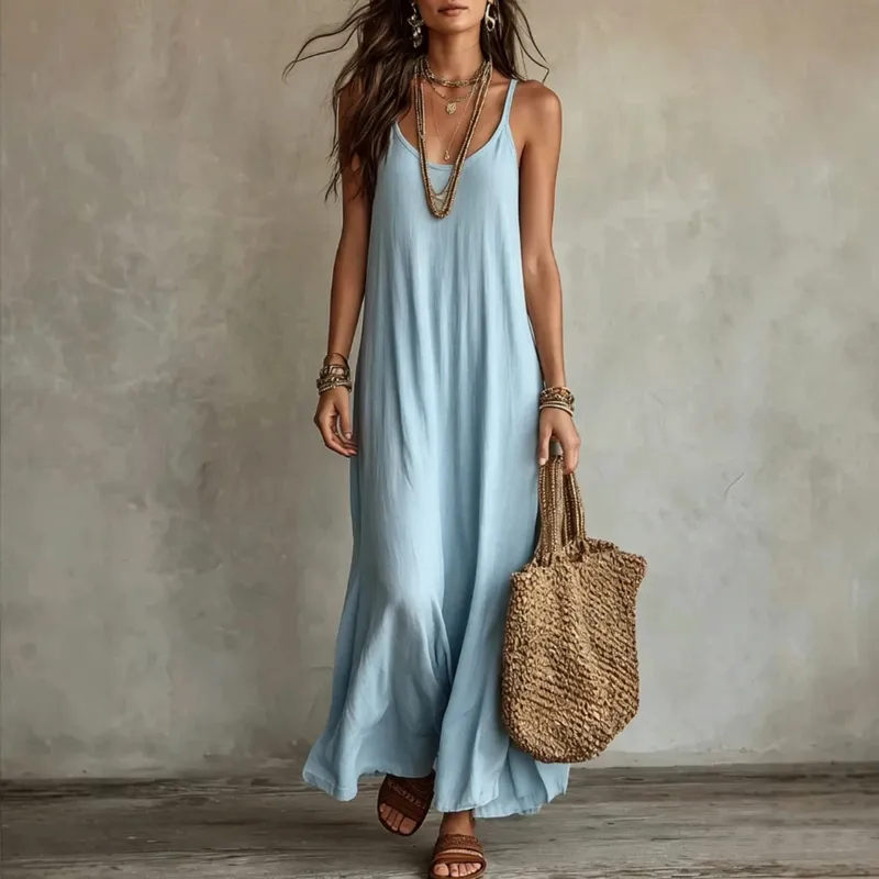 Backless Cami Dresses Summer Women Boho Dress Spaghetti Strap Sleeveless Casual Maxi Dress Long Sundress Holiday Beach Wear
