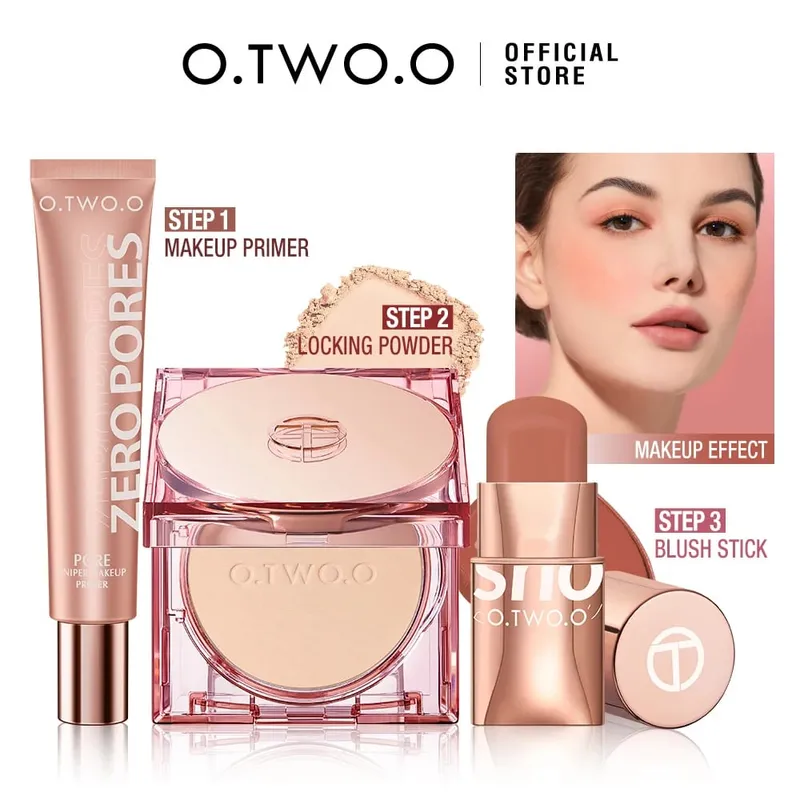 O.TWO.O Set 3 pezzi trucco 3 in 1 rossetto fard stick SPF 30PA + cipria fissante viso primer viso base trucco kit cosmetici — image 2