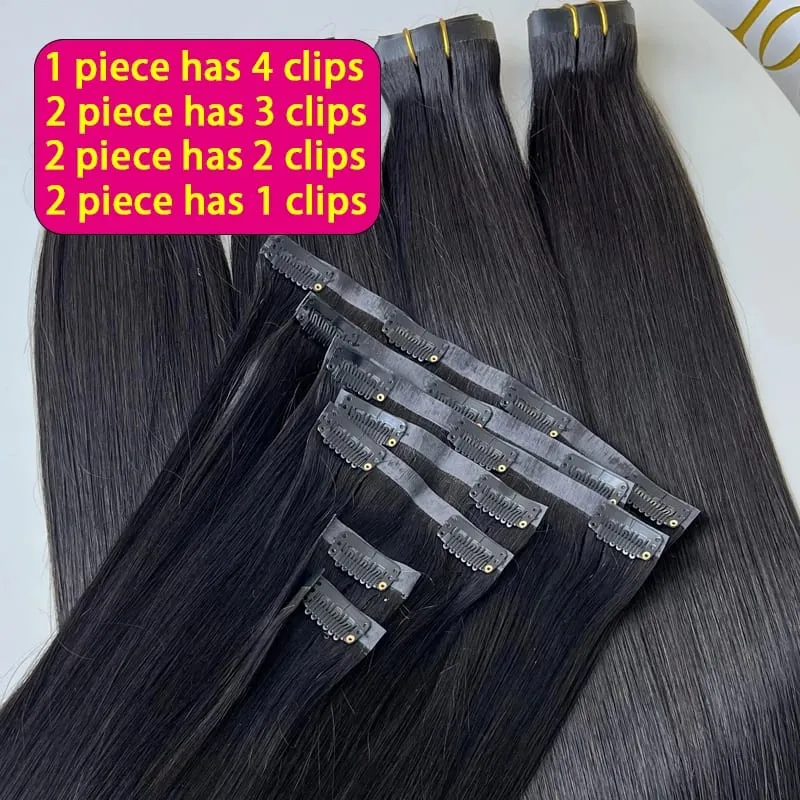 Bone Straight Clip In Human Hair Extensions Unprocessed Raw Hair Extensions Full Head Seamless Clip Ins Extension 100g/7pcs — image 5