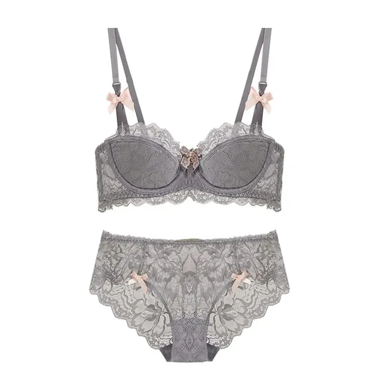 French Pure Desire Bralette Small Bust AB Cup Push Up Wireless Lace Bra for Chubby Girl Bow Design Thin Fold Comfort Plus Size — image 7