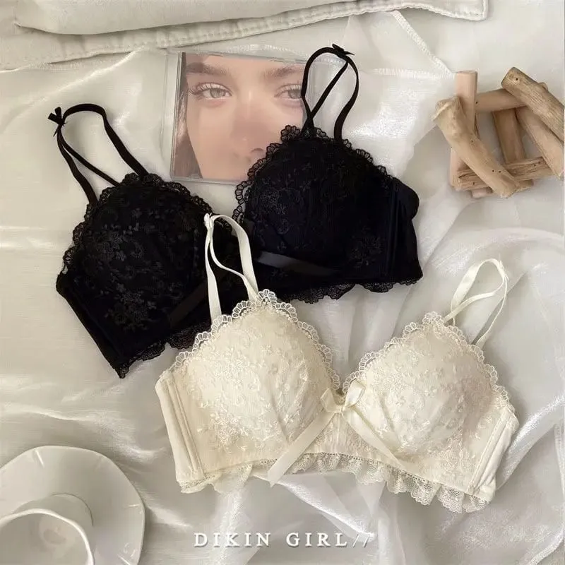 Sexy Lace Embroidered Bra Set with Small Chest Gathered for Collection Accessory Breasts Without Steel Rims Underwear Set — image 5