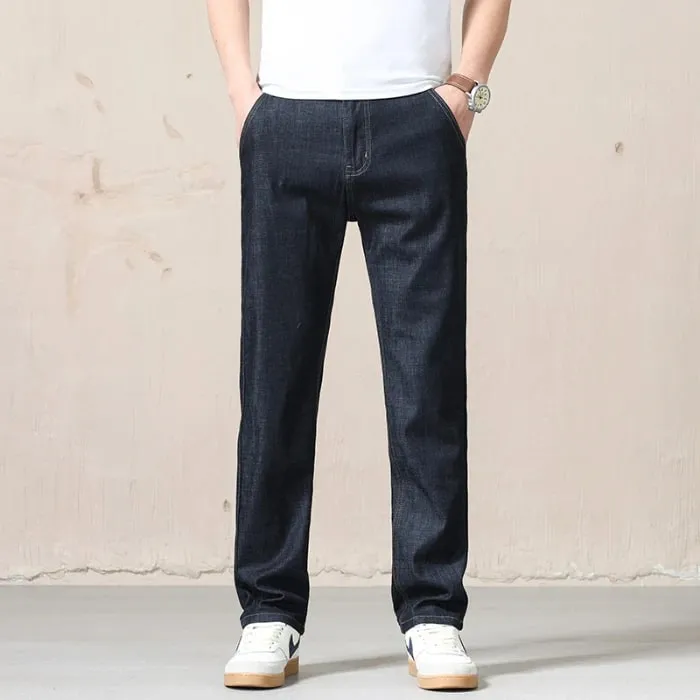 New Spring Summer Light Blue Men's Jeans Business Straight Cotton Black Casual Pants Trousers for Male Plus Size 28-40