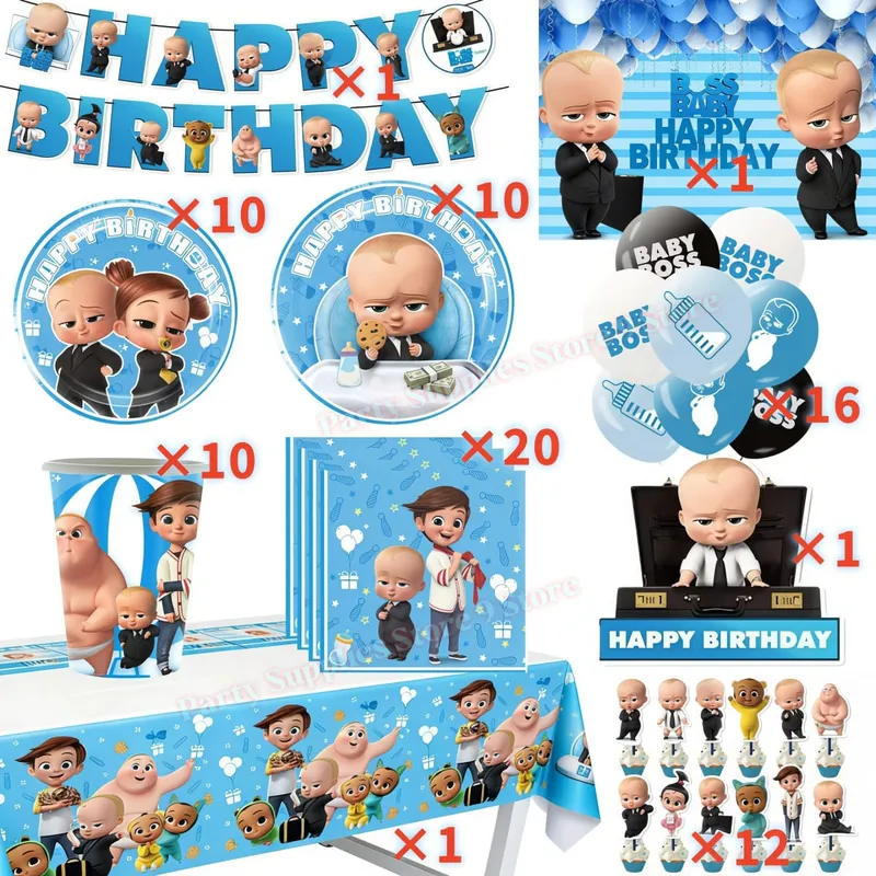 Bossed Baby Theme Newborn 1st Birthday Party Decoration Paper Plate Cup Balloon Banner Kid Boy Favors Baby Shower Event Supplies — image 5