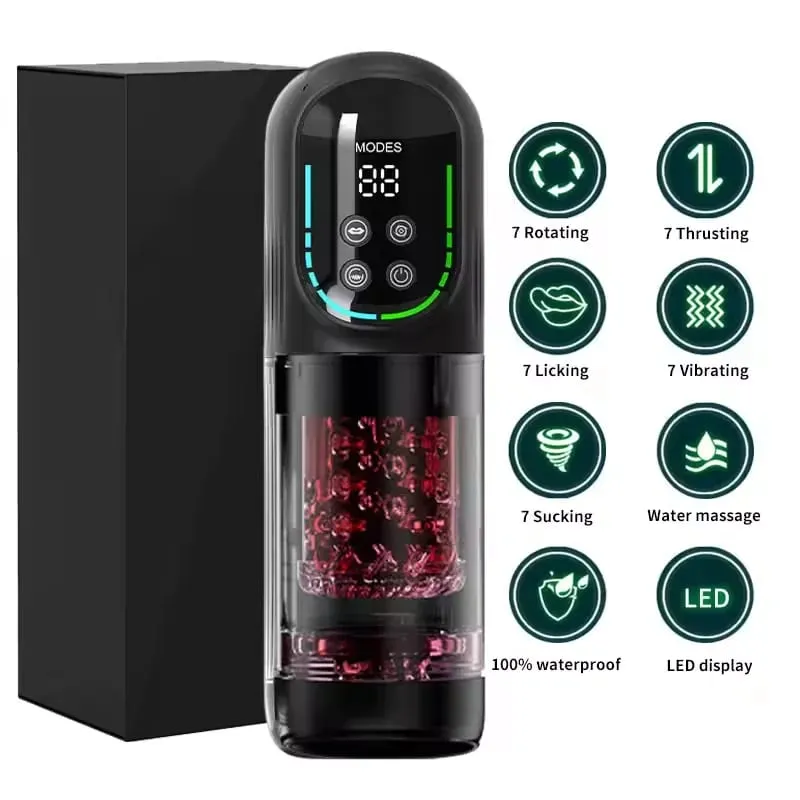 Newly Upgraded Automatic Male Masturbator with Thrusting Rotating Vibrating Sucking Licking Modes Pocket Pussy Sex Toys for Men