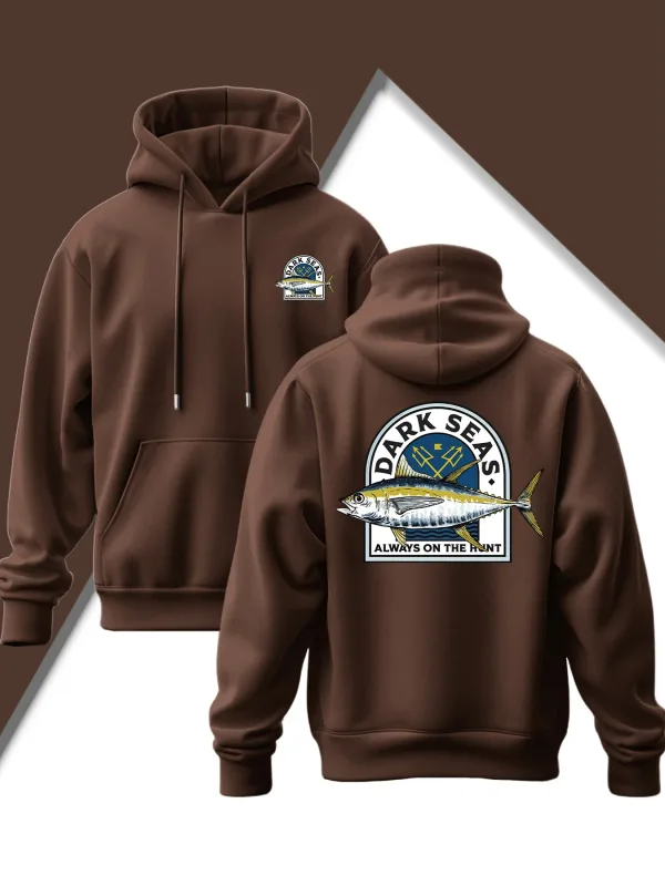 Men'S New Trendy Hooded Sweatshirt Casual Drawstring Hoodie with Print Featuring Yellowfin Tuna Design Front Kangaroo Pocket — image 8
