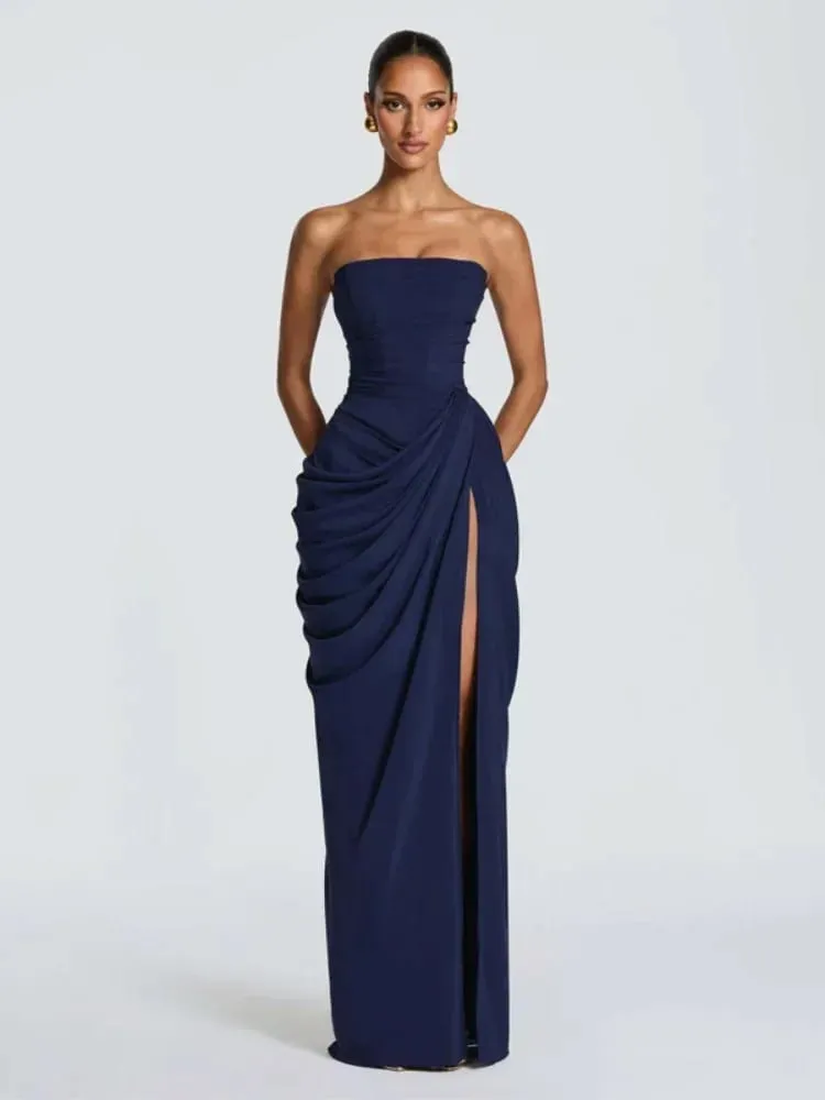 Women Strapless Pleated Long Dress Elegant Solid Split Sleeveless Backless High Waist Slim Fit Maxi Dresses 2026 Lady Party Robe — image 5