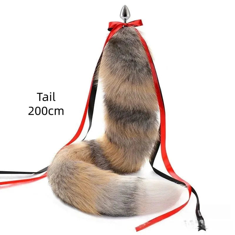 200cm Soft Real Fur Fox Tail Anal Plug with Split Design Metal Butt Plug for Women Cosplay Costume Flirt Sensory Sex Toys — image 15