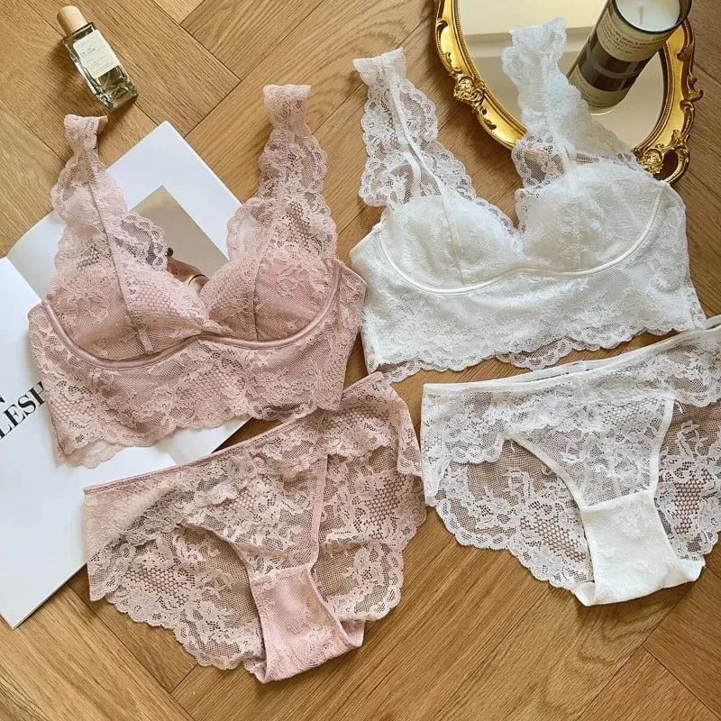 Women French Lace Bralette Push Up Gathering No Underwire Backless Bra Sets Sheer Lingerie Outerwear Camisole Summer Tops S- XL — image 5