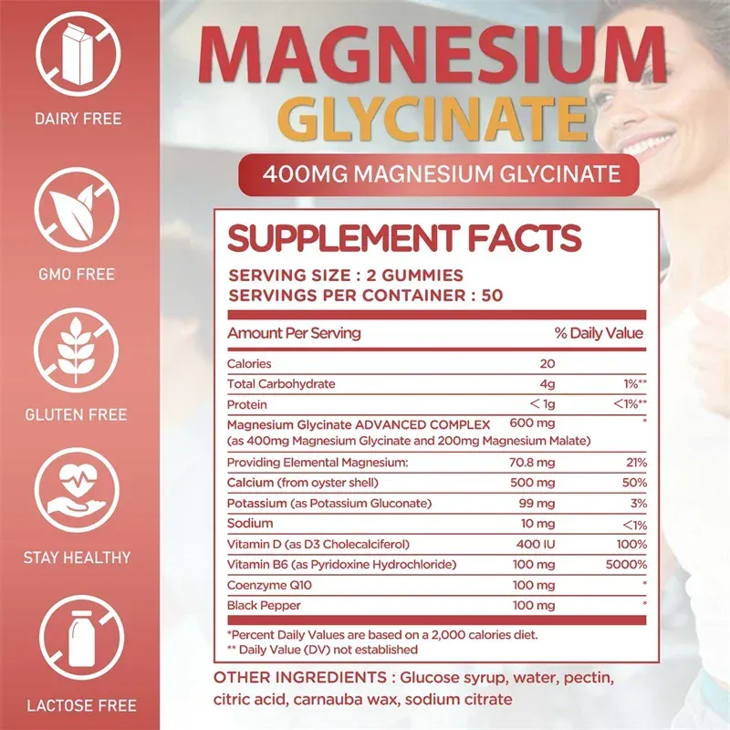 Magnesium Glycinate Gummies - Hjärnhälsa stärker muskler och ben Förbättrar sömn Slappna av nerver — image 2