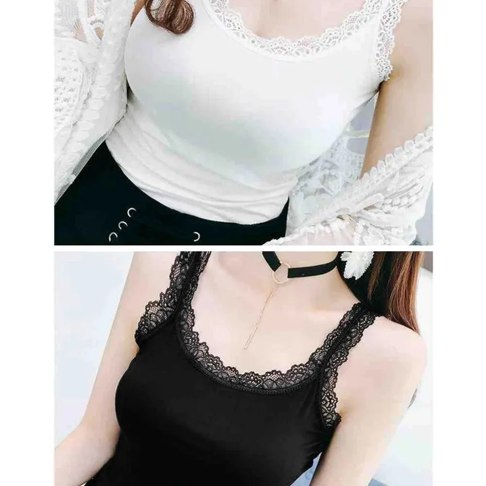 Casual U Neck Summer Tank Tops Sleeveless Slim Fitted Tops With Lace Underwear Cami Top Shirt for Women — image 9