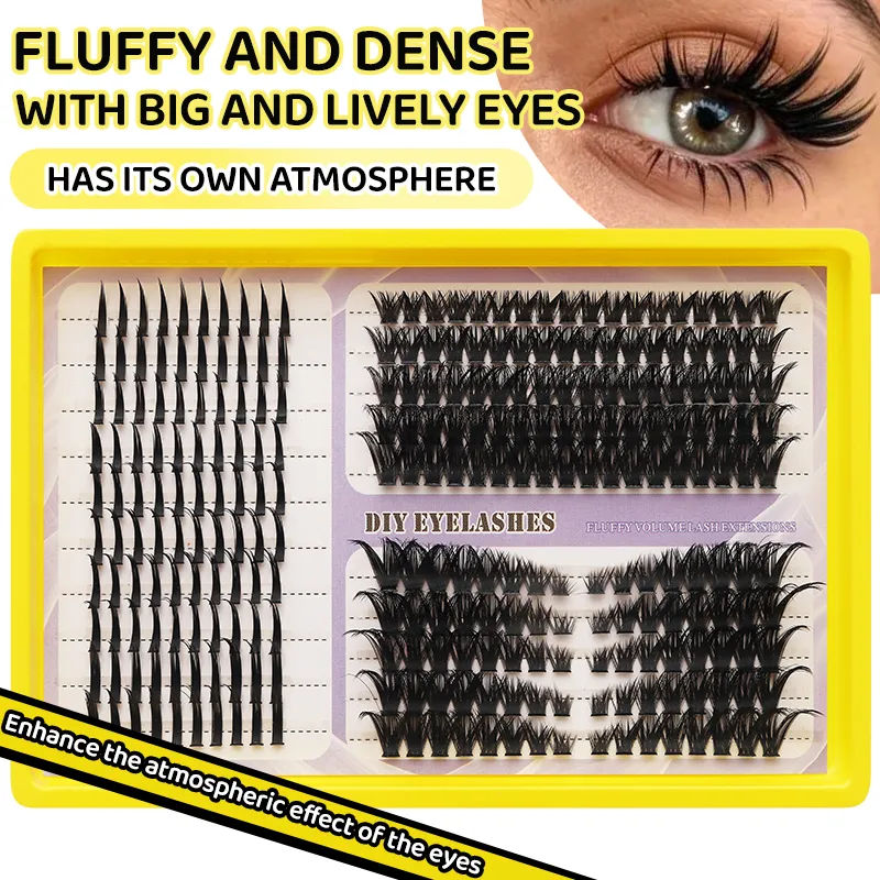 Fluffy Mixed DIY Cluster Lash Extensions 20 Rows Volume Individual Lashes Dramatic D Curl Thick Cluster Eyelashes