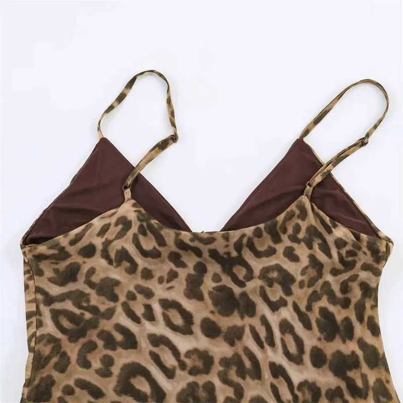 2026 Summer New Women's Dress Leopard Print Spaghetti Strap A-Line Midi Dress Sexy Fashion Wild Individual Style — image 5