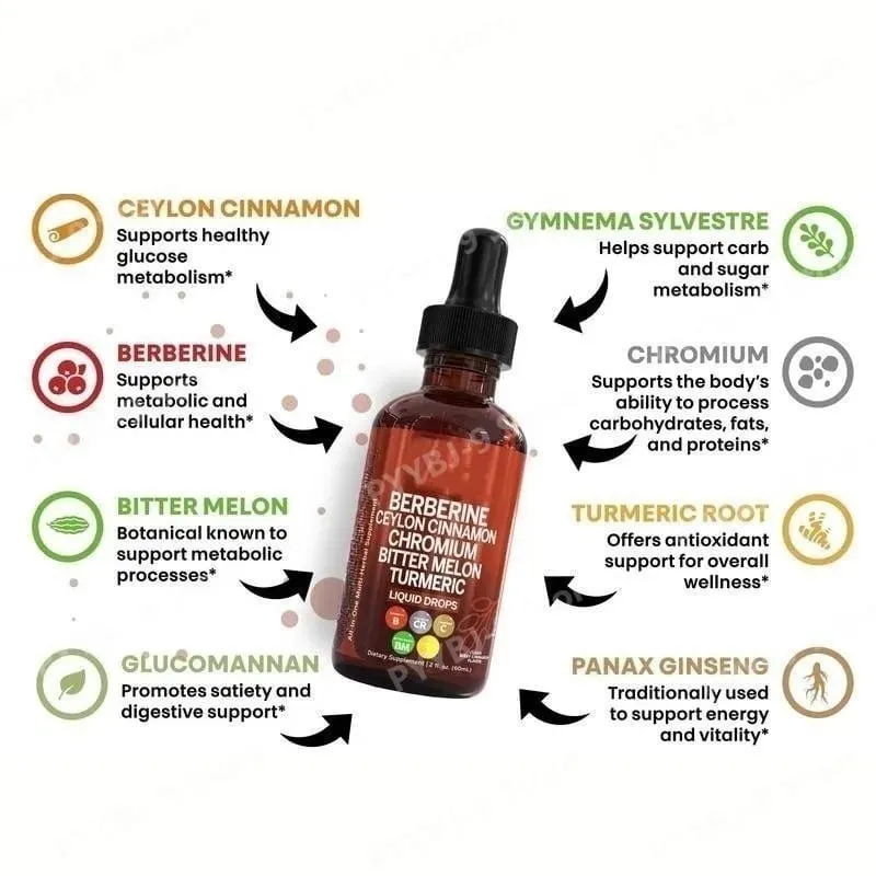 Berberine Chromium Turmeric Ginseng Liquid Drops 60ml Organic Herbal Supplement Daily Wellness Balance Support for Adults — image 2