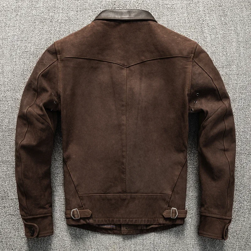 Uncoated Top Layer Sheepskin Leather Jacket Men's Classic Vintage Short Style Lapel Spring and Autumn Jacket — image 2