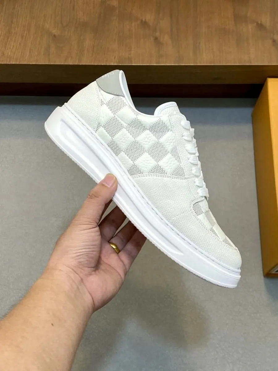 Grain Leather Low‑Top Skate Sneakers Grey White Checkerboard Print Patchwork Non‑Slip Rubber Sole Minimal Versatile Daily Walking Shoes — image 5