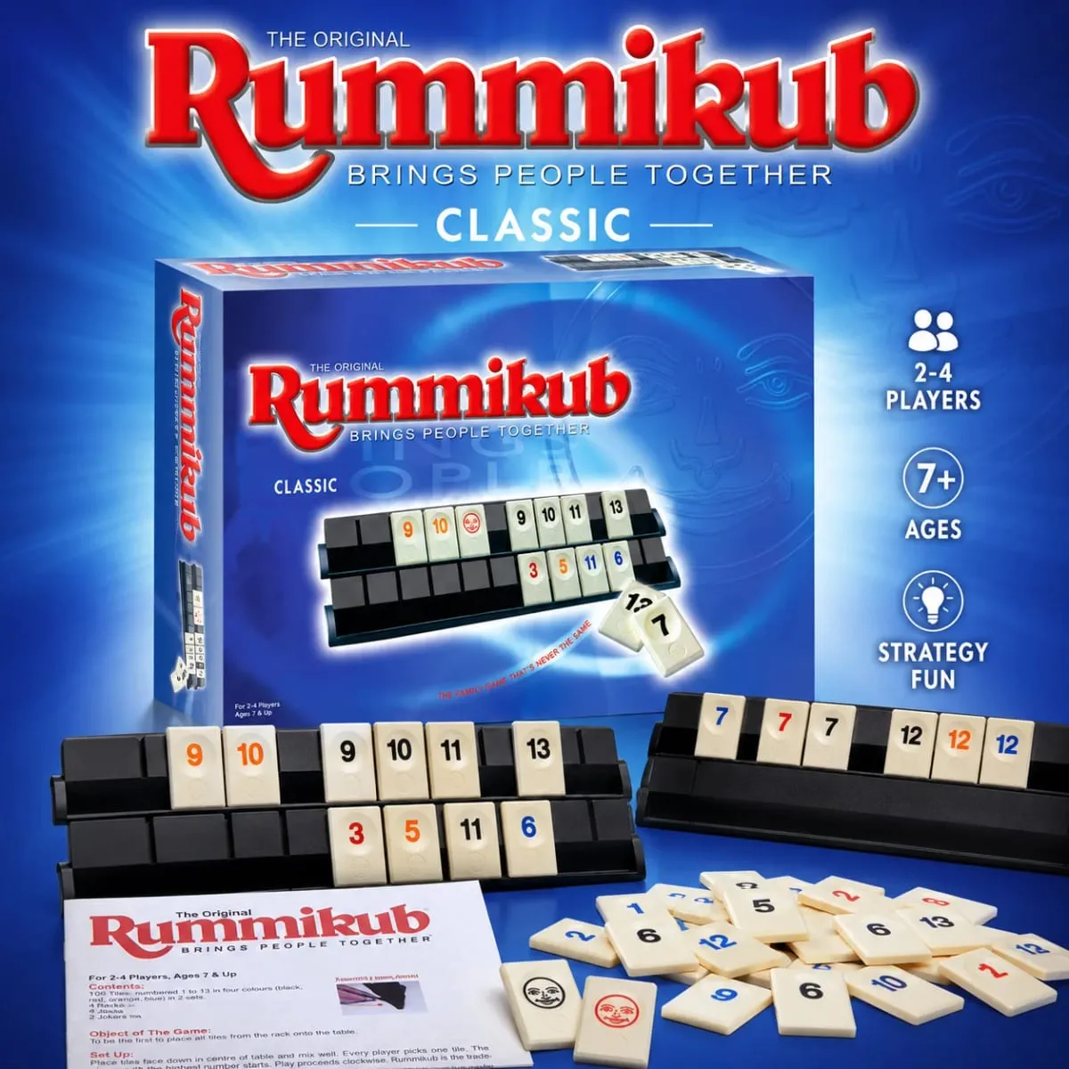 Rummikub Classic Number Tile Strategy Board Game with Black Racks Family Party Kids Adults English Version — image 2