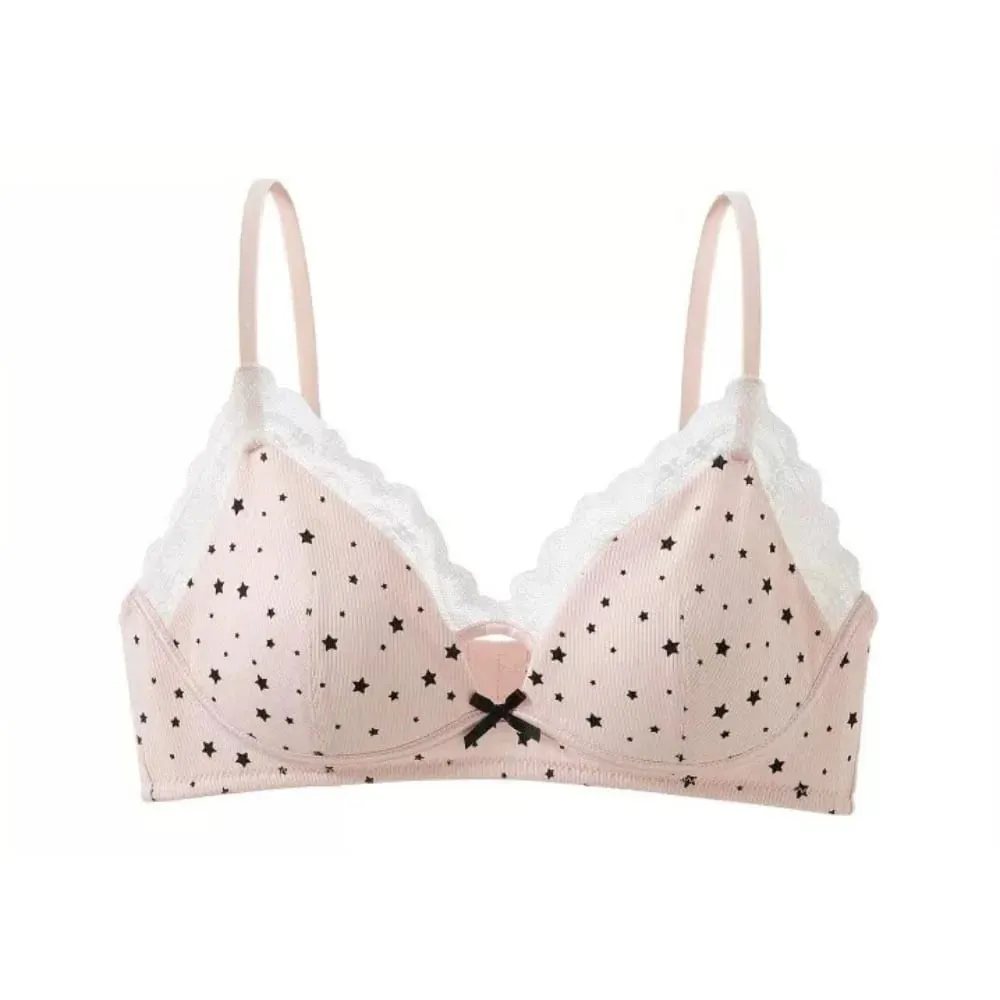 Womens Polka Dot Star Lace Wireless Bra Thin Push Up Anti Sag Bralette Small Chest Lift Teen Girls Casual Everyday Brassiere Hot — image 6