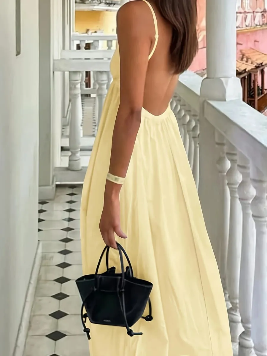 Women's Summer Vacation Solid Color Backless Thin Strap Dress — image 4