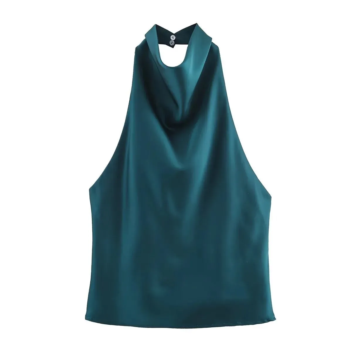 Women's Satin Halter Neck Sleeveless Top Summer Elegant Draped Collar Blouse Smooth Chic Office Party Wear Evening Outings — image 11