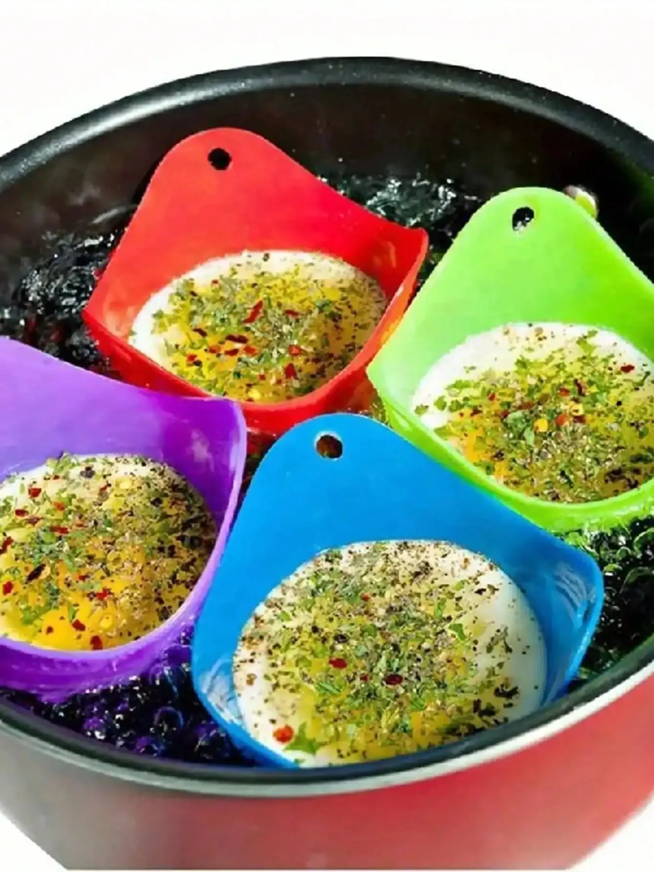 4pcs In Random Colors Egg Boiler Mold Cup Silicone Egg Poachers Poached Egg Cups For Microwave Air Fryer Stovetop Egg Cooking — image 2