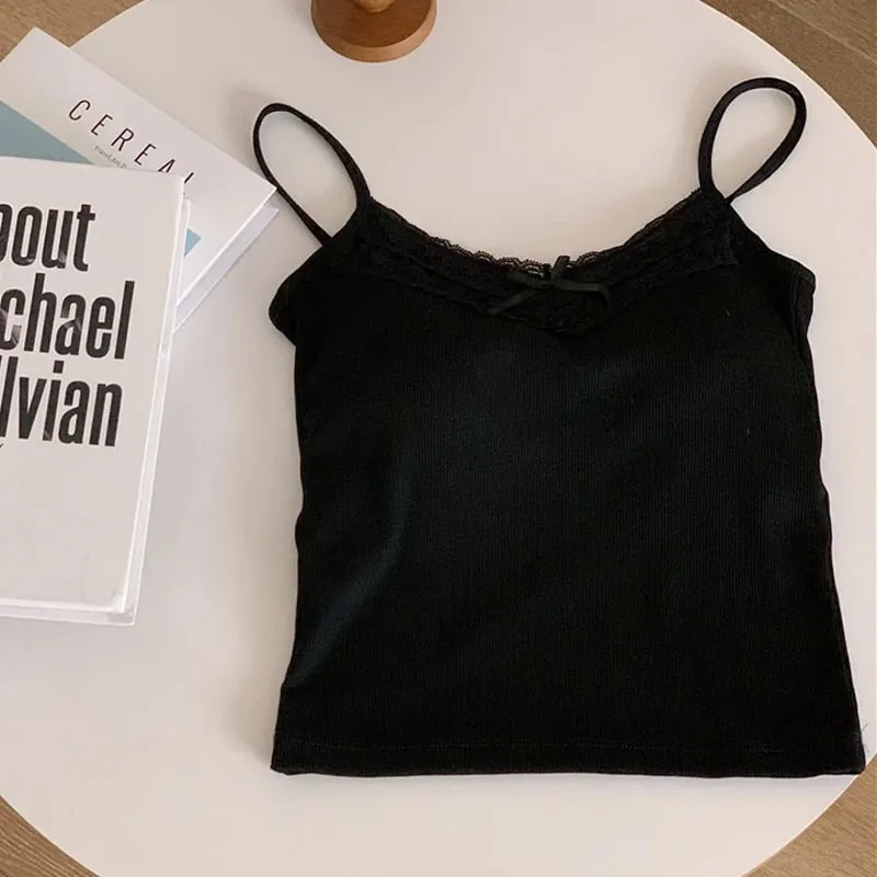 Sommer frauen Weste Ärmellose Spitze Off Schulter Sexy Schlank Top Mit Brust Pad Modische Tank Top Y2K Weibliche Gepolsterte leibchen — image 10