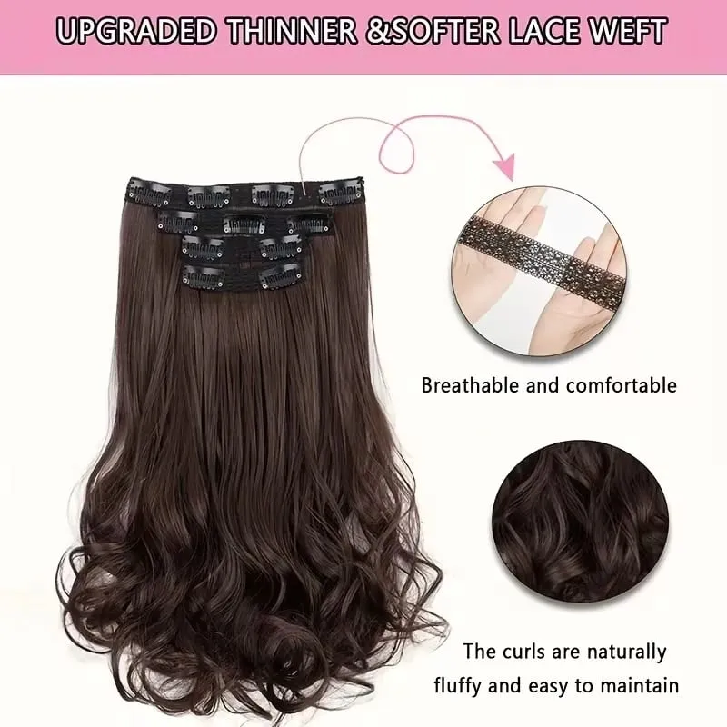 Synthetic 14Inch Short Wavy Curly Hair Extension 4pcs/set Clip -in Invisible Soft Hairpiece for Women Party Daily Use — image 6
