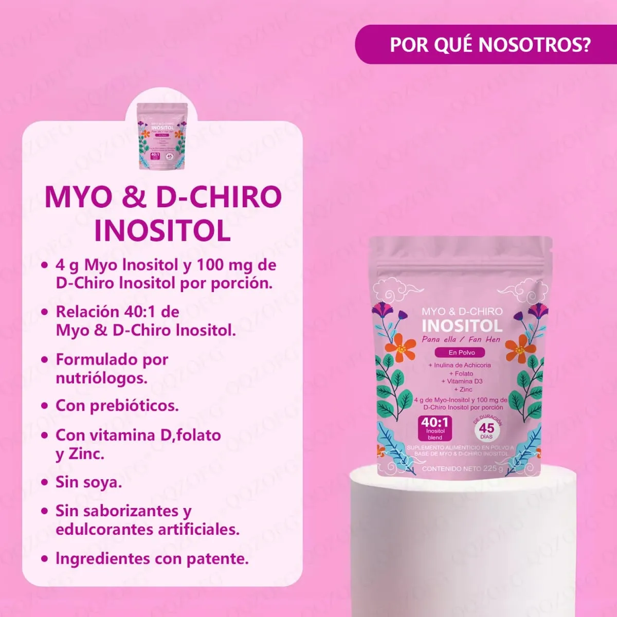 40:1 Mix Myo & D-Chiro Inositol Powder Contém Folato, Vitamina D3 e Zinco, Suplemento Dietético para a Saúde Diária das Mulheres — image 3