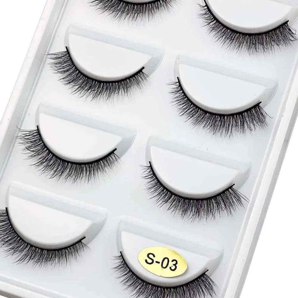 5 Pairs S03 Natural Looking 3D Mink Fake Eyelashes Makeup Tools Fluffy Style Water Mink Fur False Eyelashes for Eye Makeup — image 2
