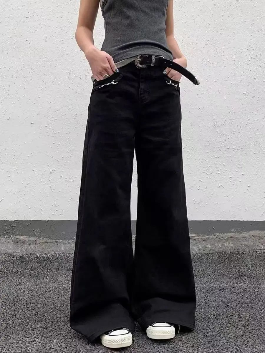 American-style retro button design washed jeans spring and autumn high-waist loose high-street wide-leg jeans for men and women — image 7