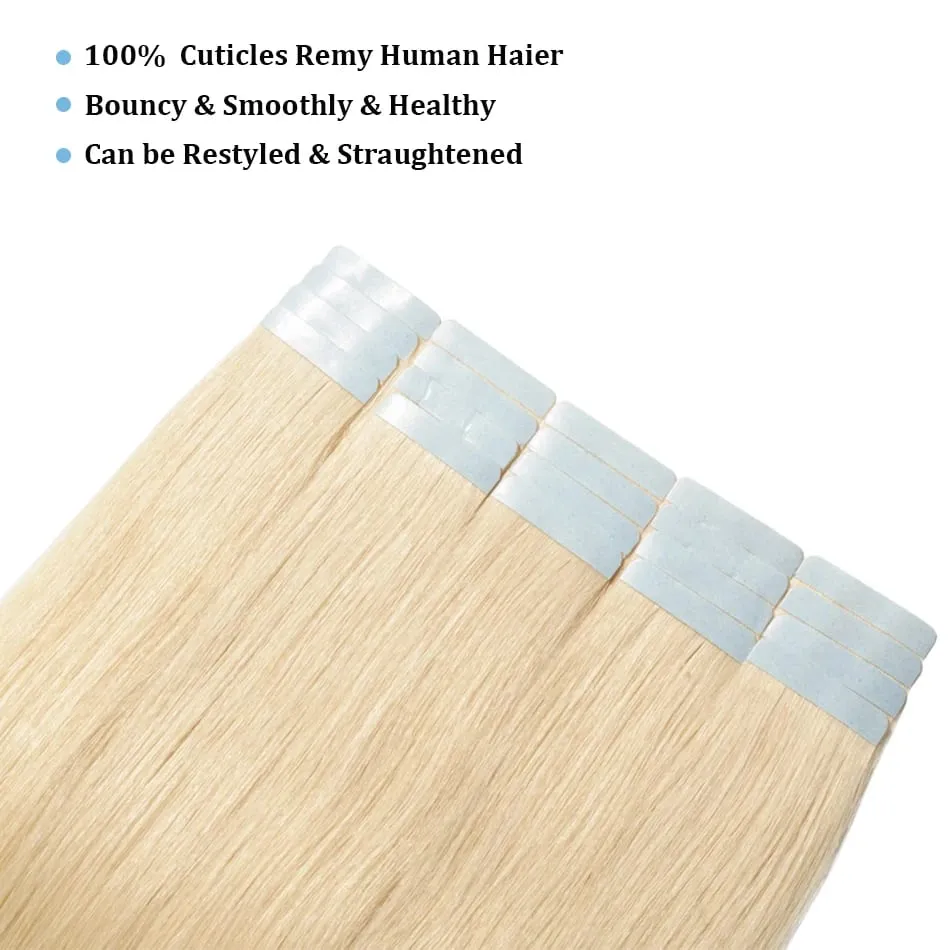 Straight Tape In Hair Extensions 100% Human Hair Blonde Brown Double Sided Adhesive Tape In Hair Natural Seamless Skin Weft — image 2