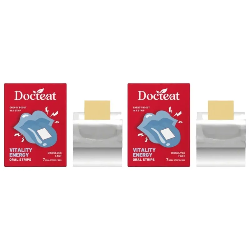 Docteat Vitality Energy Oral Strips Melt-in-Mouth Dissolves Fast L-Theanine No Water Needed Stay Awake Support 7 Strips