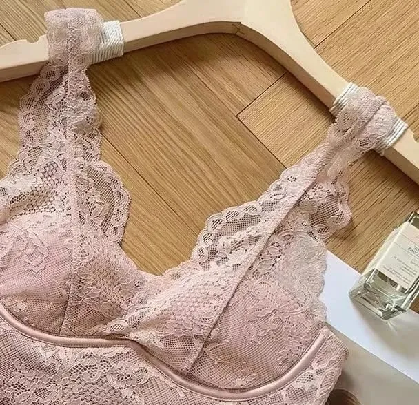 Women French Lace Bralette Push Up Gathering No Underwire Backless Bra Sets Sheer Lingerie Outerwear Camisole Summer Tops S- XL — image 9
