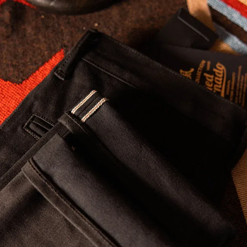 Seluar Jeans Lelaki Merah Tornado Hitam Santai Fit 14.5oz Seluar Denim Selvedge Pegawai — image 4