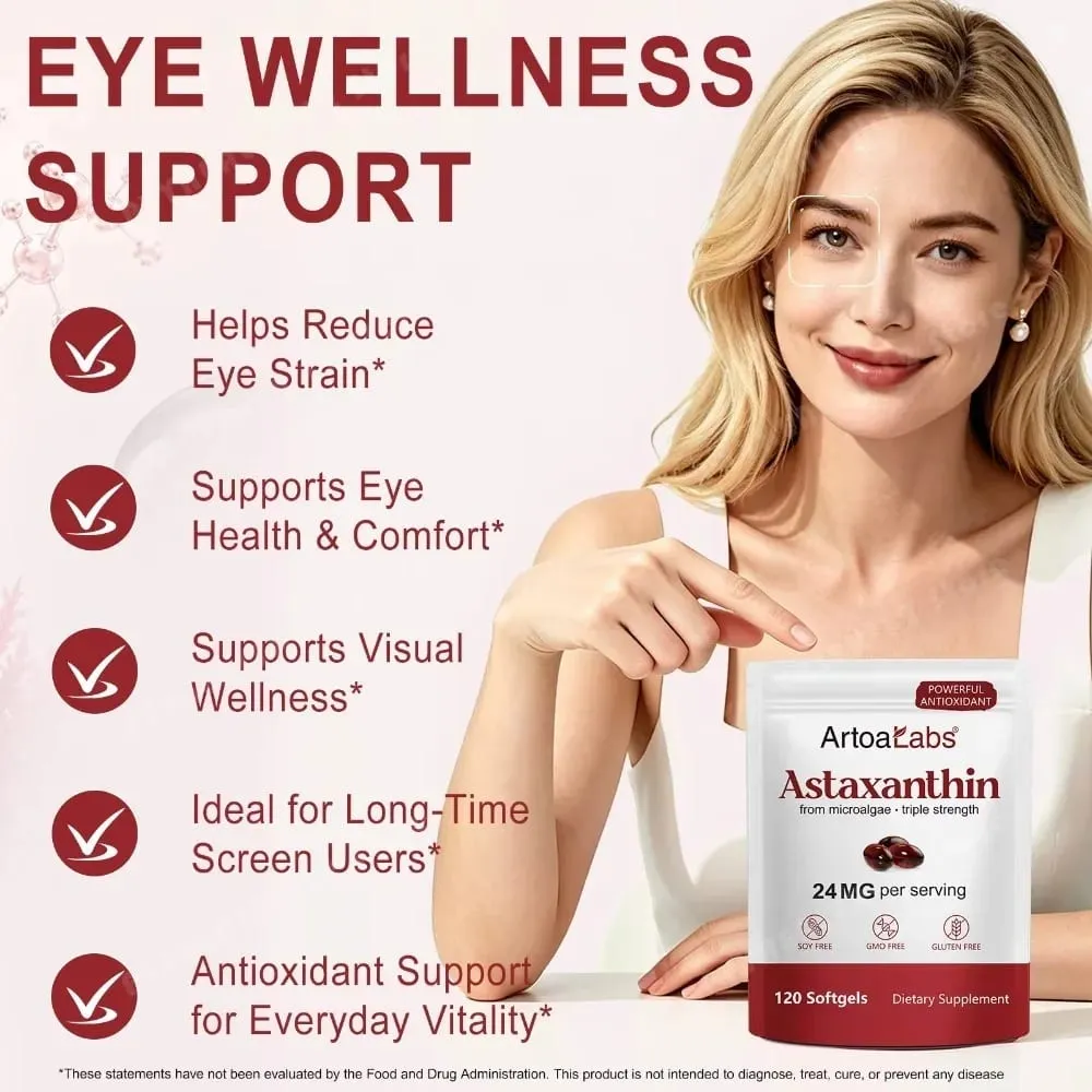 Astaxanthin Softgels 24mg Triple Strength Powerful Antioxidant Eye Health Support Microalgae Soy Free Gluten Free 120 Count — image 3