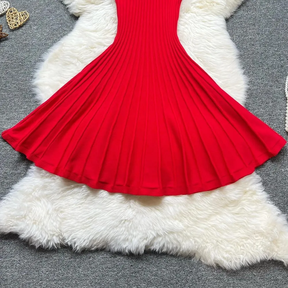 YuooMuoo Korean Fashion A-line Knitted Short Dress 2026 New Y2K Summer Red Black Pleated Party Dress Streetwear Lady Vestidos — image 6