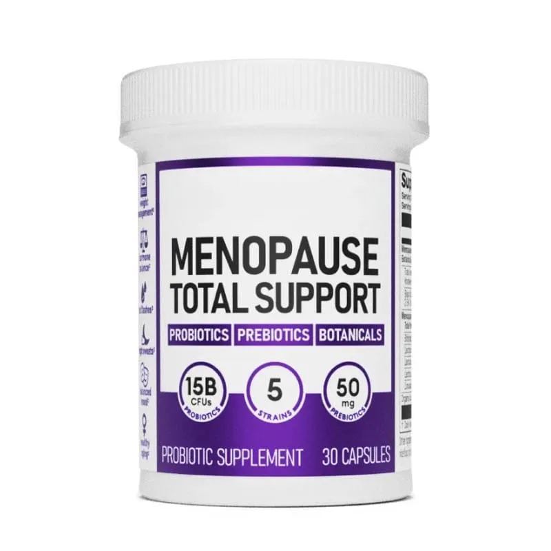 Menopause Total Support Probiotic Capsules 15 Billion CFU 5 Strains Prebiotic For Digestive Microbiome Wellness Adult 30 Count