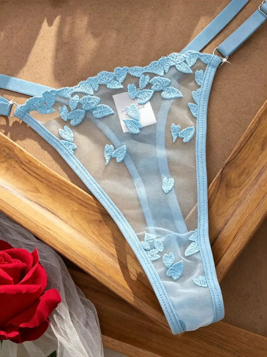 French Style Blue Lace Bra and Panties Set Women Sexy Eyelash Lace Underwear Transparent Mesh Two Piece Lingerie — image 4