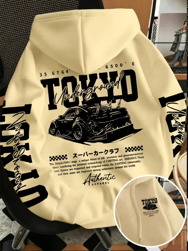 Autumn Winter New Men'S Tokyo Underground Racing Line Drawing Print Hooded Sweatshirt Japanese Street Trendy Top — image 3