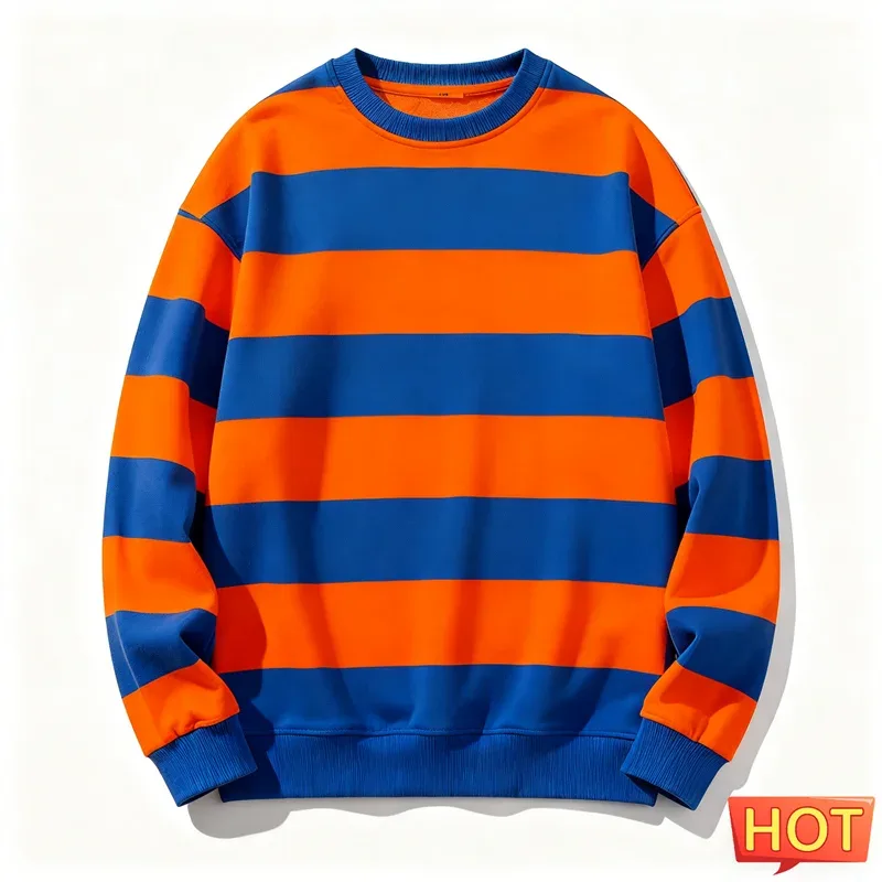 Retro Striped Graphic Sweatshirts For Men Simple Casual Long Sleeve 3D Printed Ugly Sweatshirt Loose Breathable O Neck Pullovers — image 7
