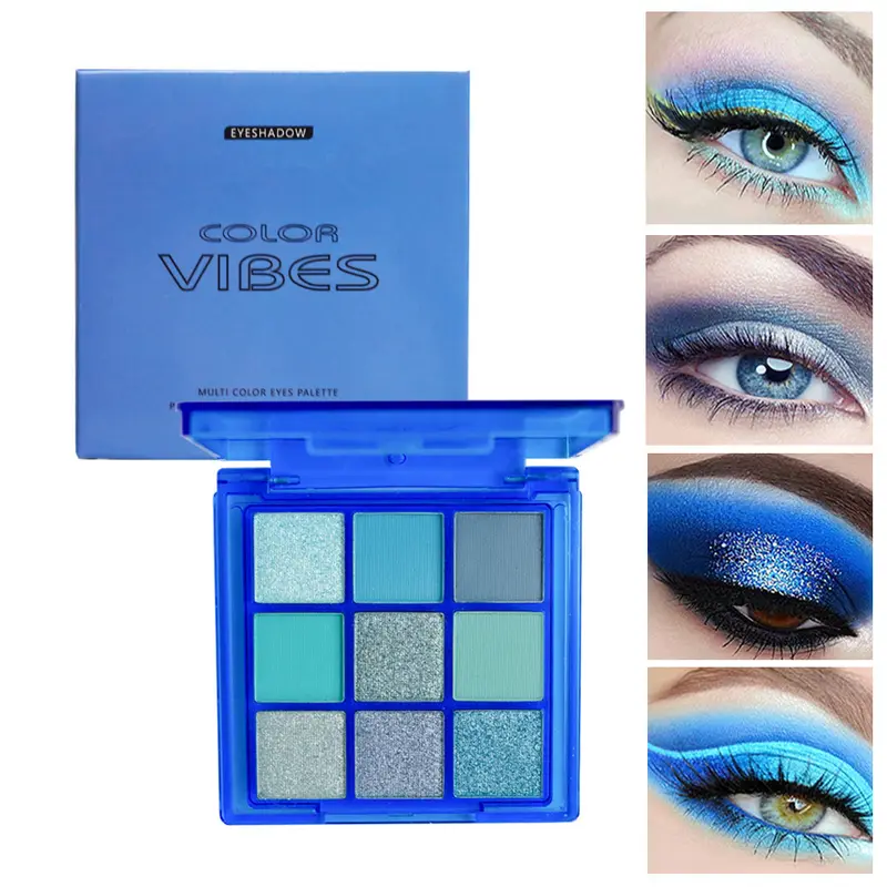 9‑Color Cool Blue Eyeshadow Palette Matte Shimmer Teal Glitter Eye Makeup Palette High Pigment for Party Stage Cosplay