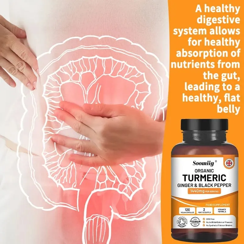 Organic Turmeric Ginger & Black Pepper Capsules Supports Joint Health Cushioning Digestive & Immune & Balances blood sugar — image 5