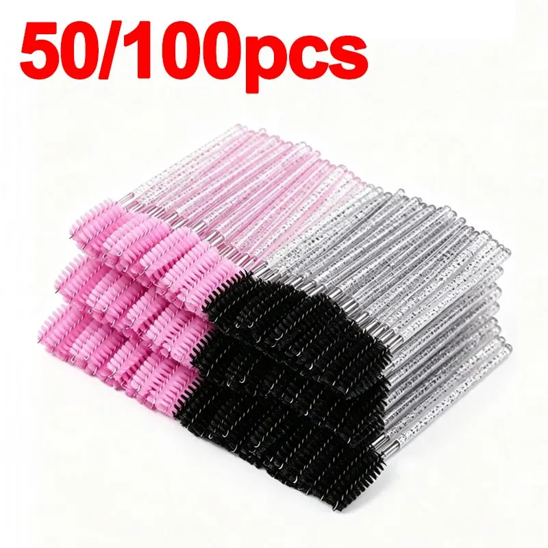 New 50/100pcs Microbrush for Eyelashes Brush Crystal Spoolie Brushes Eyebrow Comb Makeup Beauty Tool for Eyelashes HZS24 — image 2